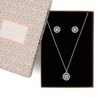 Silver crystal clara necklace and earring set